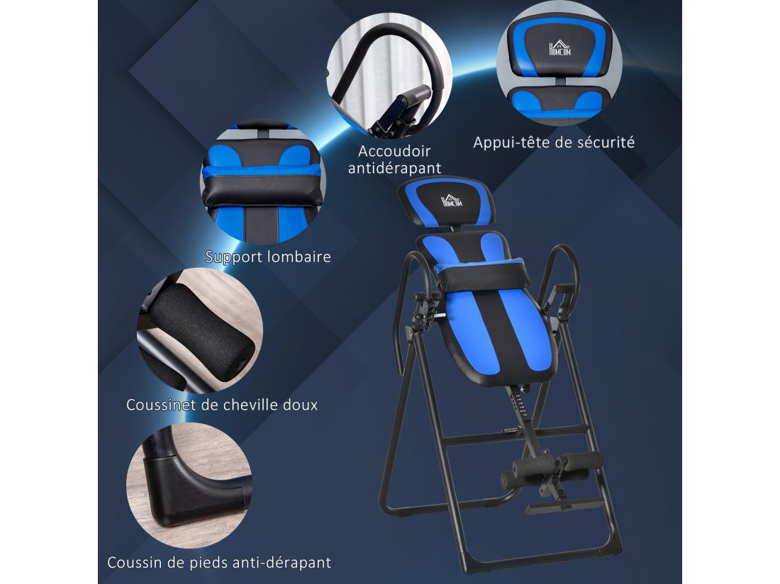 Vente Unique Table D'inversion Pliable Réglable Antidérapante Charge Max. 110 Kg Acier Synthétique Bleu Noir