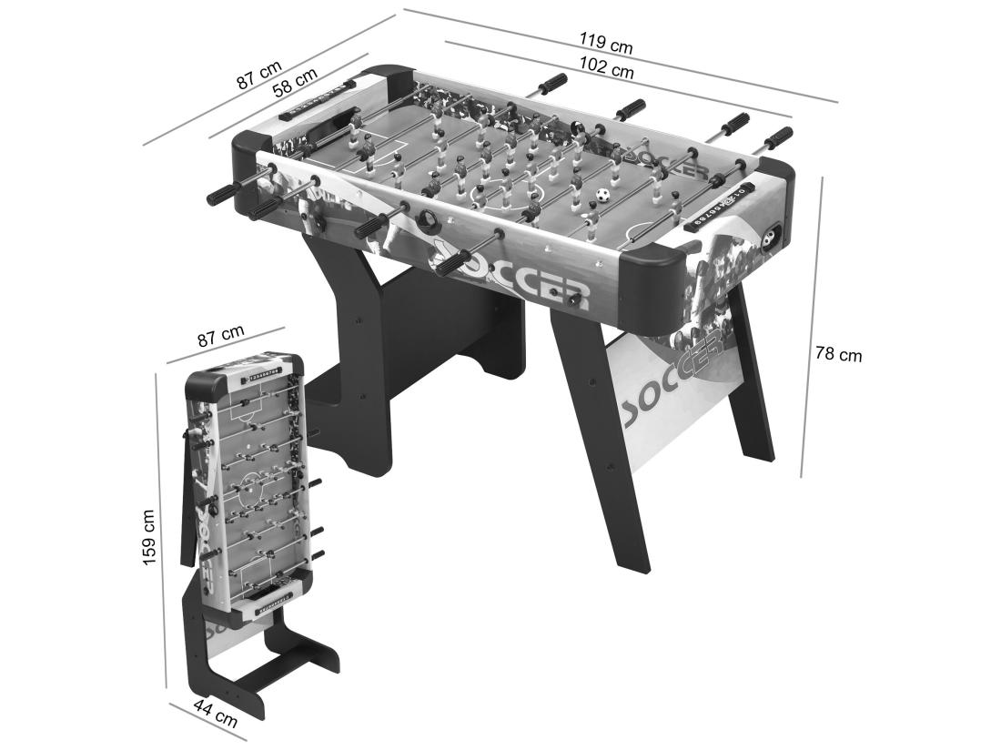 Vente Unique Table De Baby-foot D'intérieur Pliable - 22 Figurines - 3 Balles Inclues - 2 à 4 Joueurs