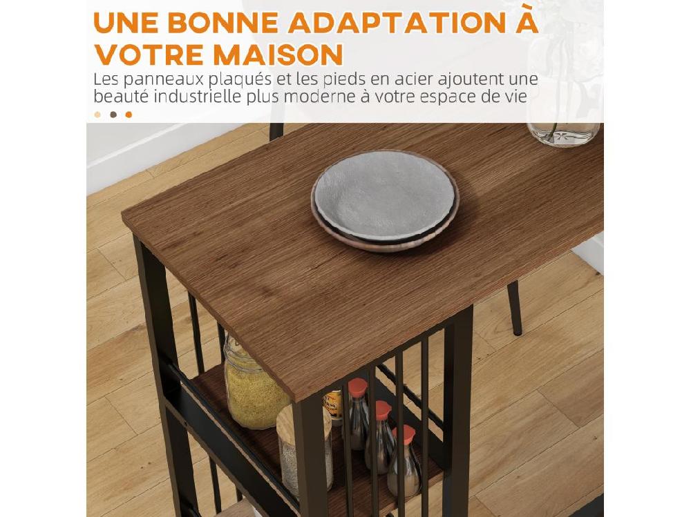 Vente Unique Table De Bar 3 étagères Style Industriel Acier Noir Aspect Panneaux Aspect Bois