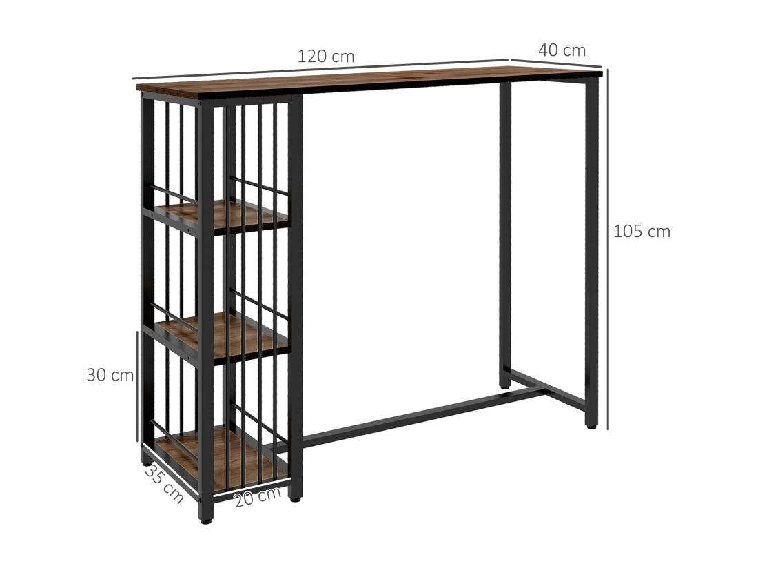 Vente Unique Table De Bar 3 étagères Style Industriel Acier Noir Aspect Panneaux Aspect Bois