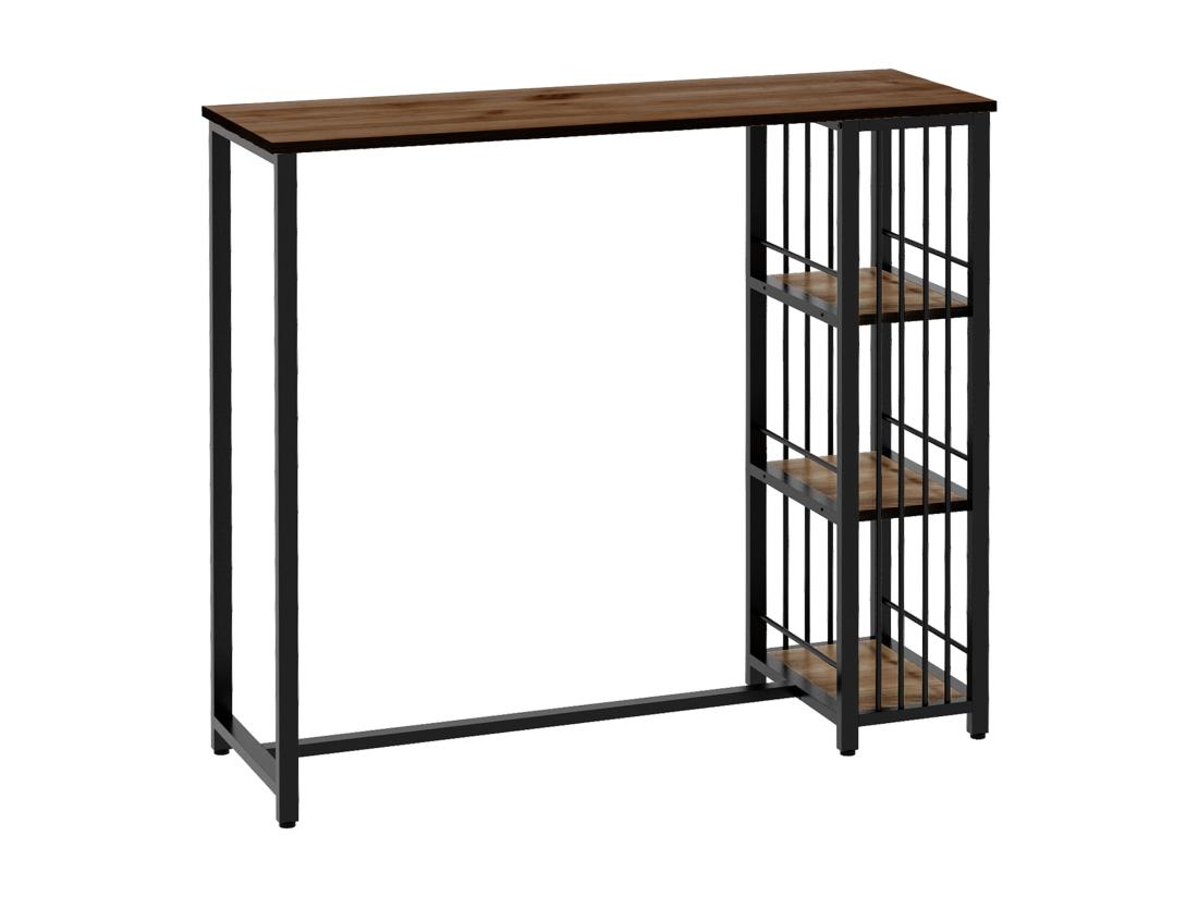 vente unique Table de bar 3 étagères style industriel acier noir aspect panneaux aspect bois