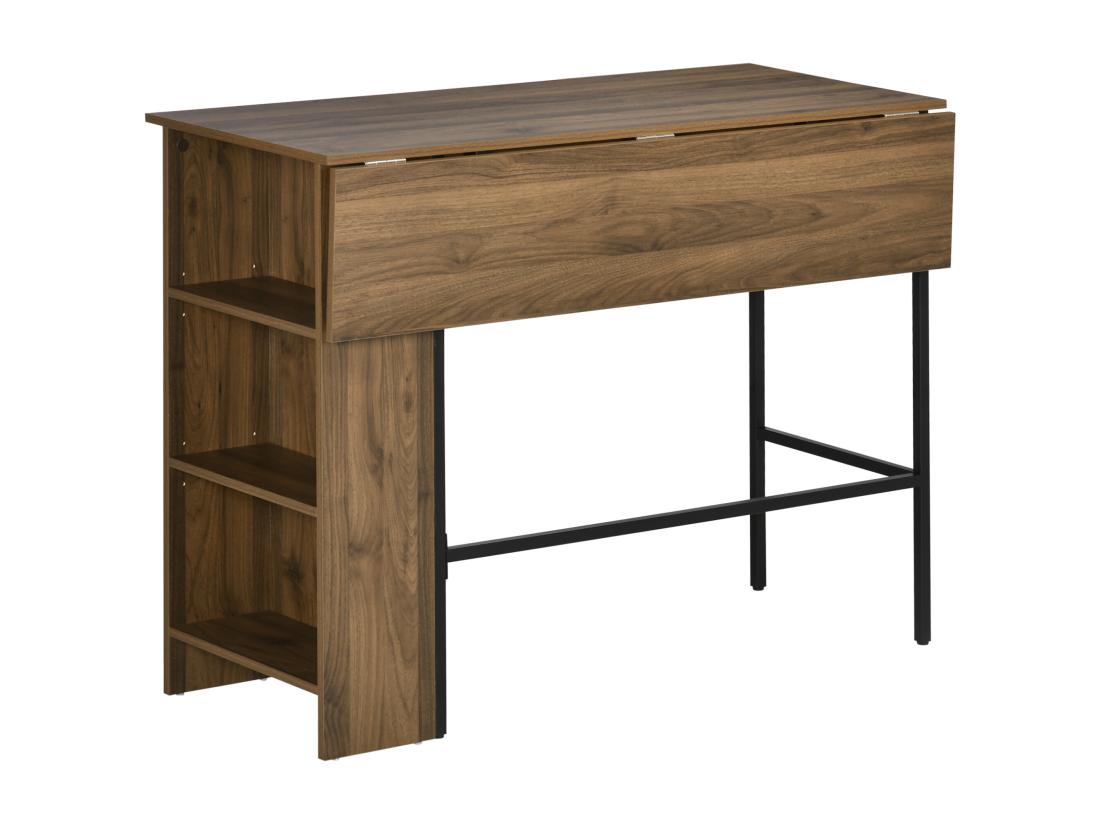 Vente Unique Table De Bar Extensible Design Industriel - 3 étagères Intégrées - Châssis Métal Noir Aspect Bois De Noyer