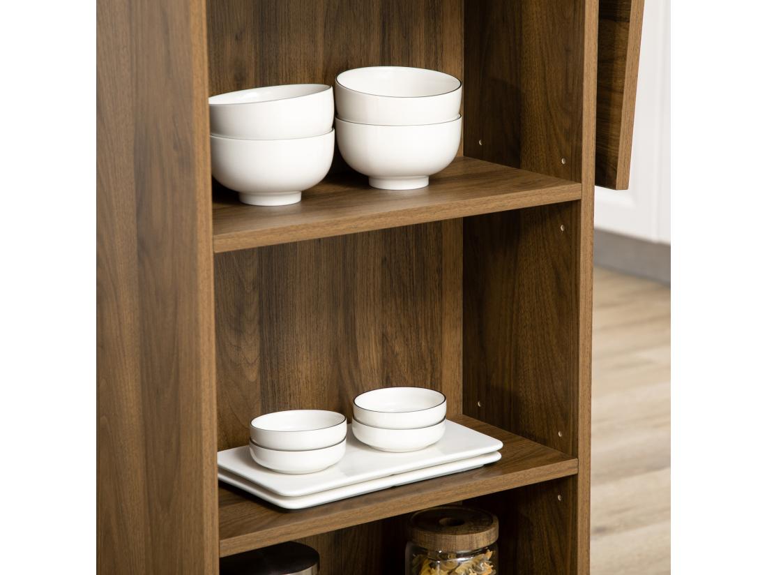 Vente Unique Table De Bar Extensible Design Industriel - 3 étagères Intégrées - Châssis Métal Noir Aspect Bois De Noyer