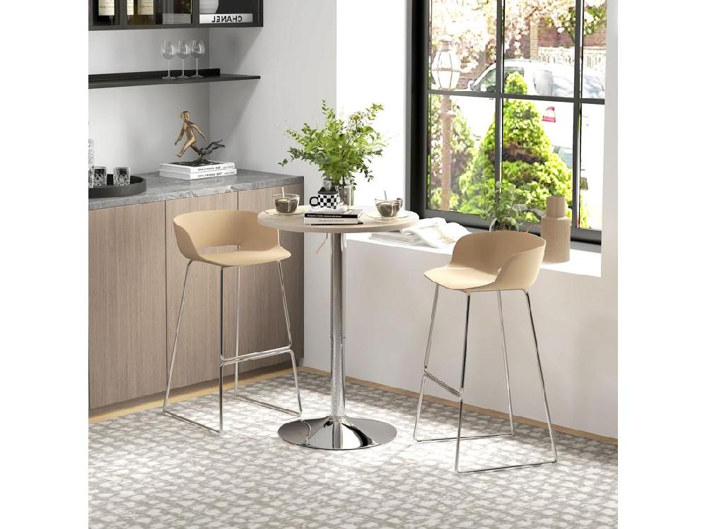 Vente Unique Table De Bar Ronde Ø 60 Cm Table Bistro Chic Hauteur Réglable 69-91 Cm Acier Chromé Aspect Bois Clair