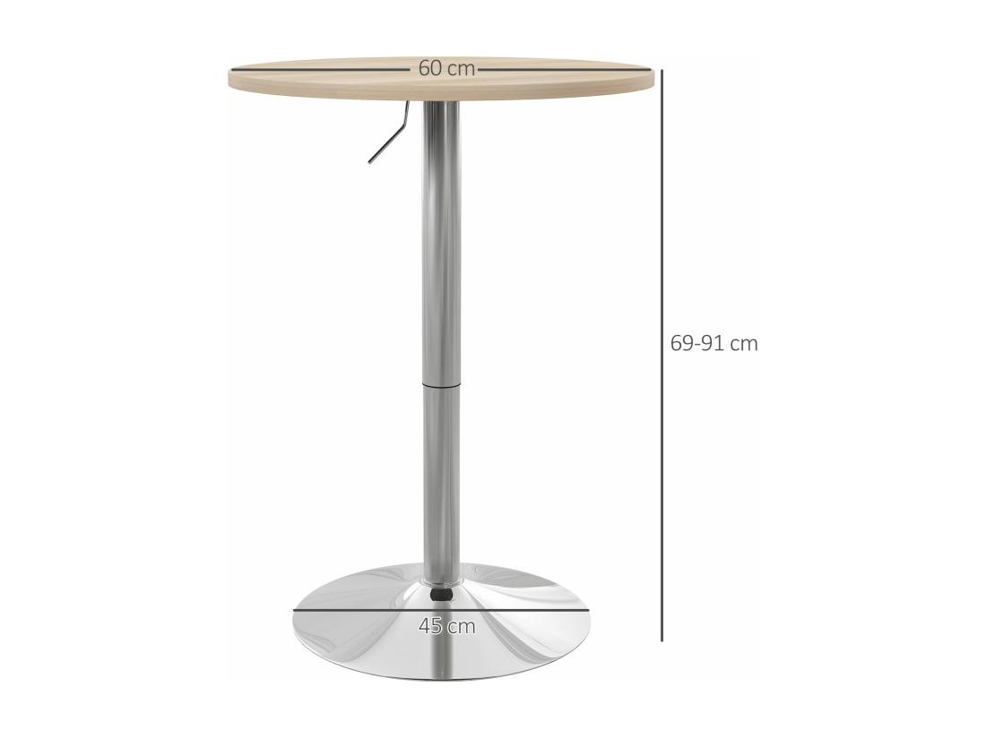 Vente Unique Table De Bar Ronde Ø 60 Cm Table Bistro Chic Hauteur Réglable 69-91 Cm Acier Chromé Aspect Bois Clair