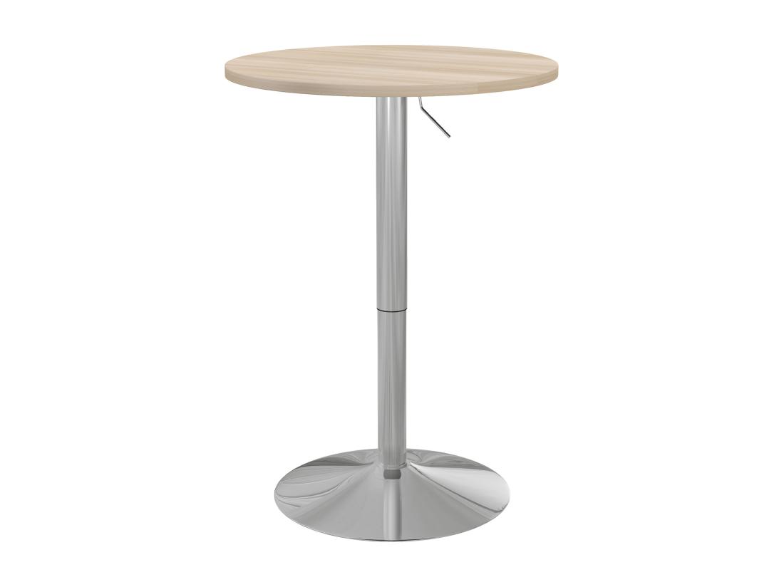 Vente Unique Table De Bar Ronde Ø 60 Cm Table Bistro Chic Hauteur Réglable 69-91 Cm Acier Chromé Aspect Bois Clair