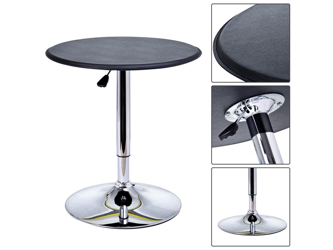 Vente Unique Table De Bar Table Bistro Chic Style Contemporain Table Ronde Hauteur Réglable 67-93 Cm Ø 63 Cm Plateau Pivotant 360° Métal Chromé PVC Noir