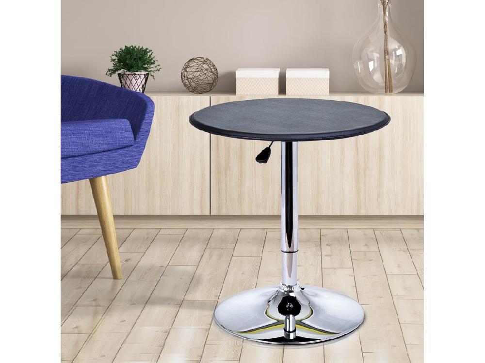 Vente Unique Table De Bar Table Bistro Chic Style Contemporain Table Ronde Hauteur Réglable 67-93 Cm Ø 63 Cm Plateau Pivotant 360° Métal Chromé PVC Noir