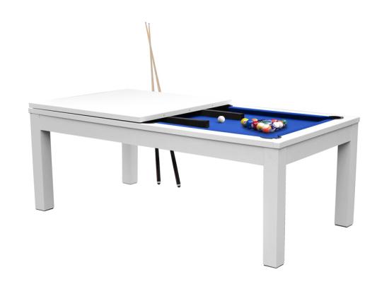 vente unique Table de billard convertible blanche tapis bleu - Eddie