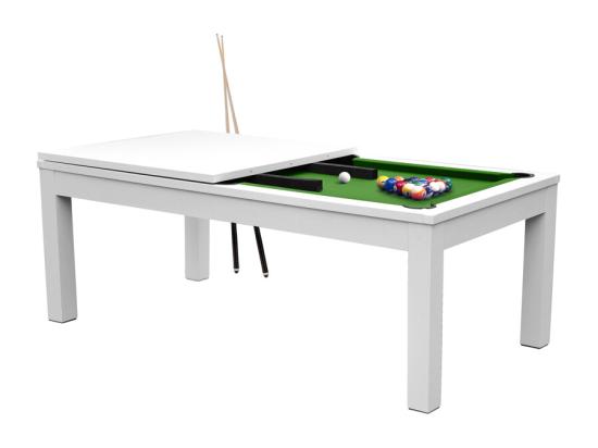 vente unique Table de billard convertible blanche tapis vert - Eddie