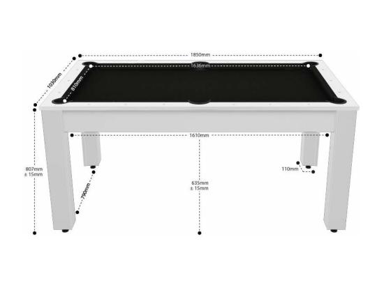 vente unique Table de Billard Convertible "Ohio" 185cm Blanc & Noir