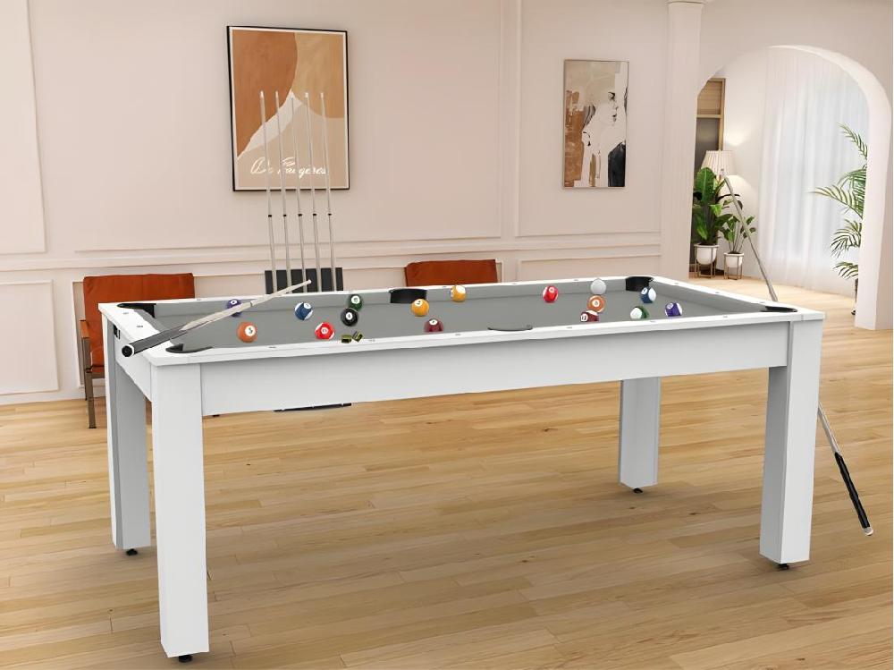 Vente Unique Table De Billard Convertible "Oregon" 213cm Blanc & Gris