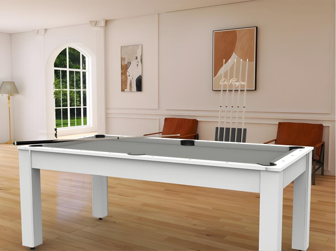 vente unique Table de Billard Convertible "Oregon" 213cm Blanc & Gris