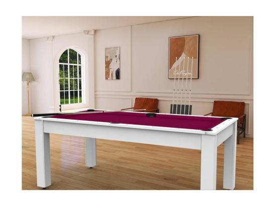 vente unique Table de Billard Convertible "Oregon" 213cm Blanc & Prune