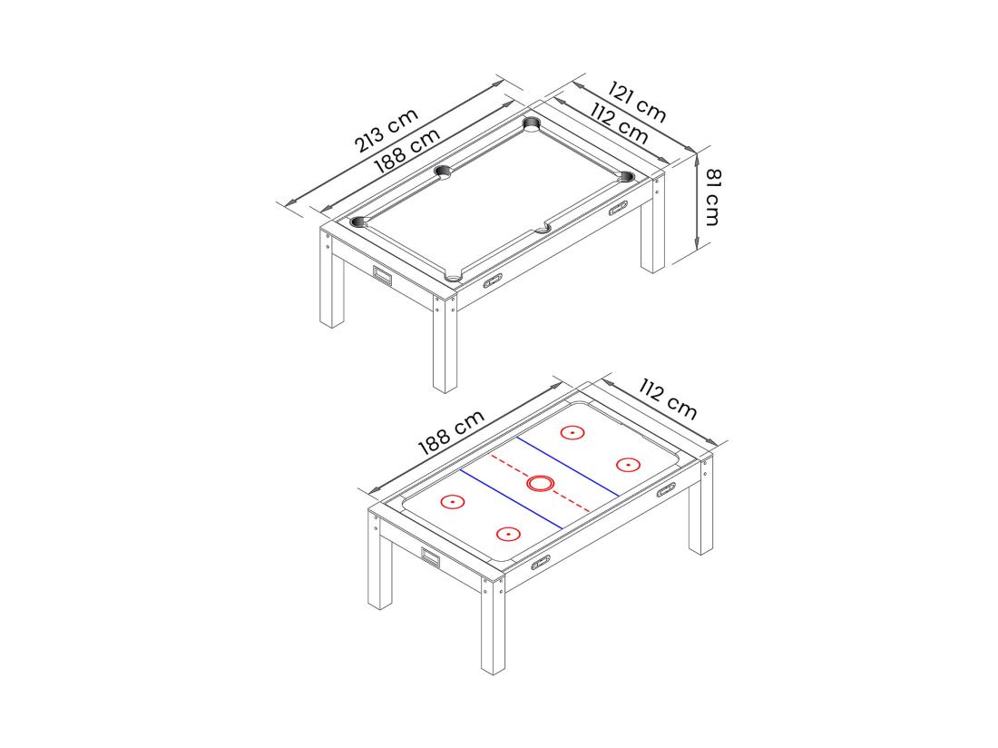 Vente Unique Table De Billard Multi-jeux 7 FT Rouge Air Hockey + Table De Tennis + Table Top – Rocket