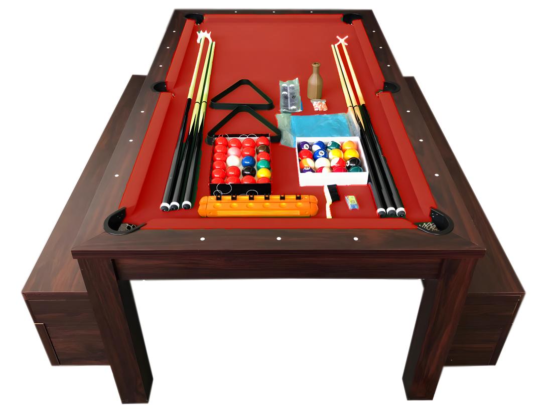 Vente Unique Table De Billard Rouge 7 Pieds Convertible Avec Banquettes – Etna