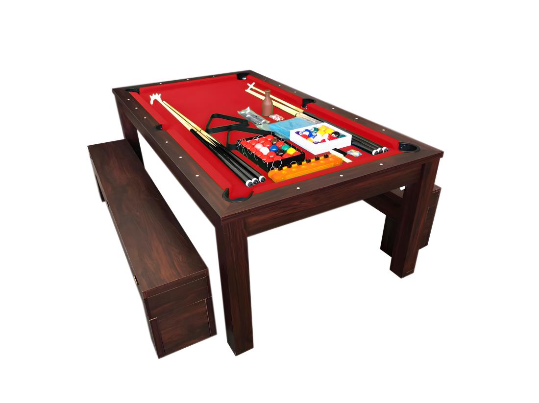 Vente Unique Table De Billard Rouge 7 Pieds Convertible Avec Banquettes – Etna