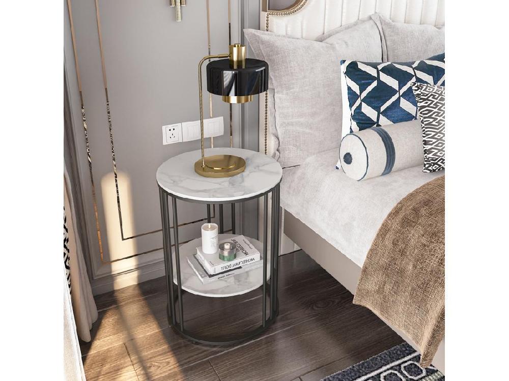 vente unique Table de chevet bout de canapé ronde en marbre pour salon chevet 40x40x54cm