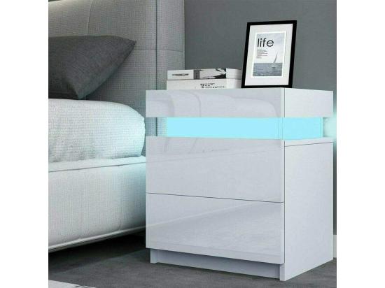 Vente Unique Table De Chevet Haute Brillance Avec LED Lumières Armoire Commode 2 Tiroirs Table De Nuit Meuble De Chambre - 45x35x52cm - Blanc