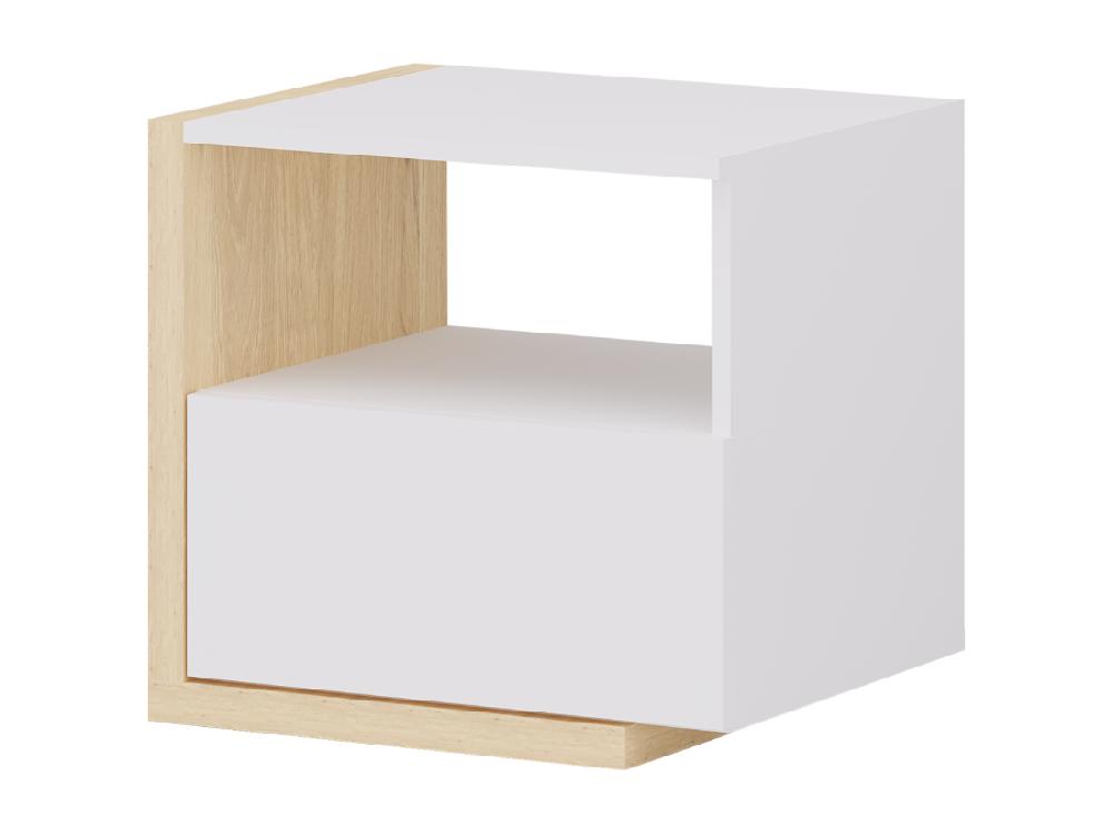Vente Unique Table De Chevet Scandinave - 1 Tiroir Et 1 Niche - Blanc Et Naturel - NAPOLI II