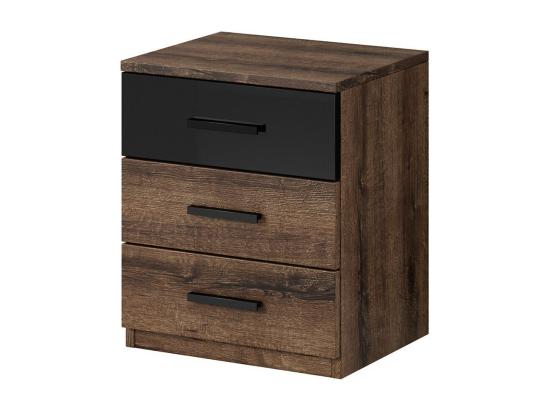 vente unique Table de chevet trois tiroirs collection FLOYD. Coloris chêne foncé et noir brillant