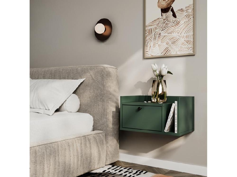 vente unique Table de chevet WENA montage mural avec tiroir et étagère à droite Aura 50x27x35 cm Vert