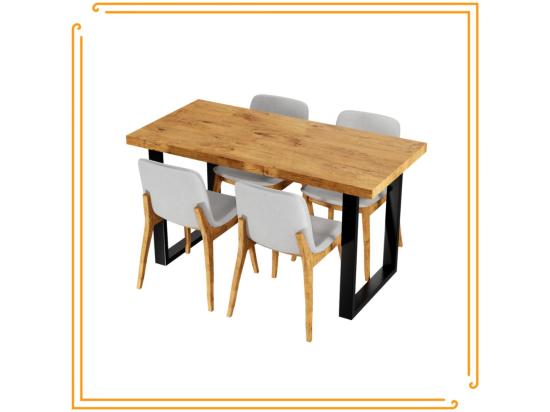 Vente Unique Table De Cuisine Pour Salle à Manger Loft En Chêne Lancelot Avec Pieds Noirs