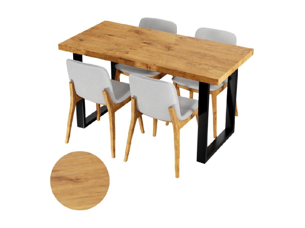 vente unique Table de cuisine pour salle à manger Loft en chêne Lancelot avec pieds noirs