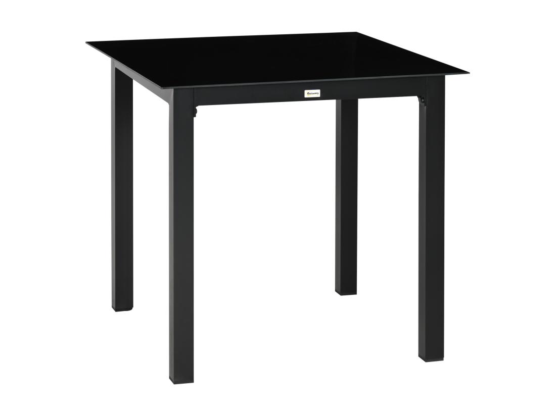 Vente Unique Table De Jardin Carrée 4 Personnes Dim. 80L X 80l X 74H Cm Alu. Plateau Verre Trempé Noir