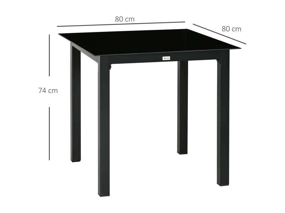 Vente Unique Table De Jardin Carrée 4 Personnes Dim. 80L X 80l X 74H Cm Alu. Plateau Verre Trempé Noir