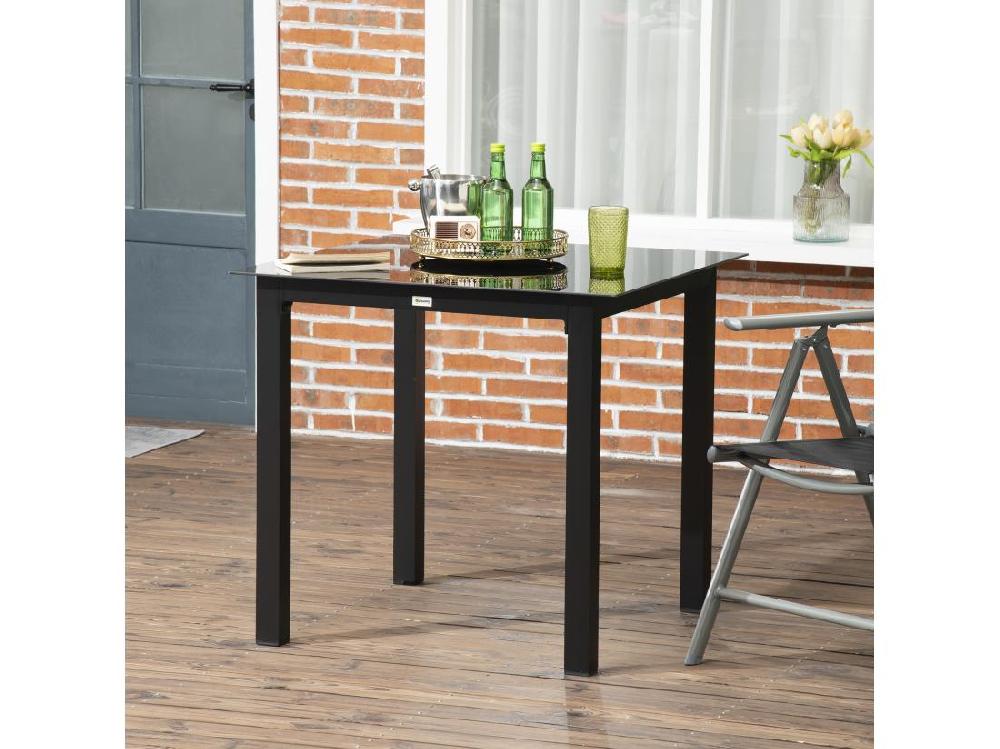 vente unique Table de jardin carrée 4 personnes dim. 80L x 80l x 74H cm alu. plateau verre trempé noir