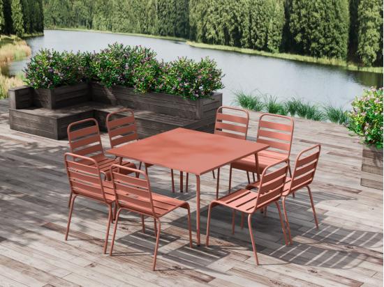 Vente Unique Table De Jardin Carrée L.120 Cm En Métal - Terracotta - MIRMANDE De MYLIA