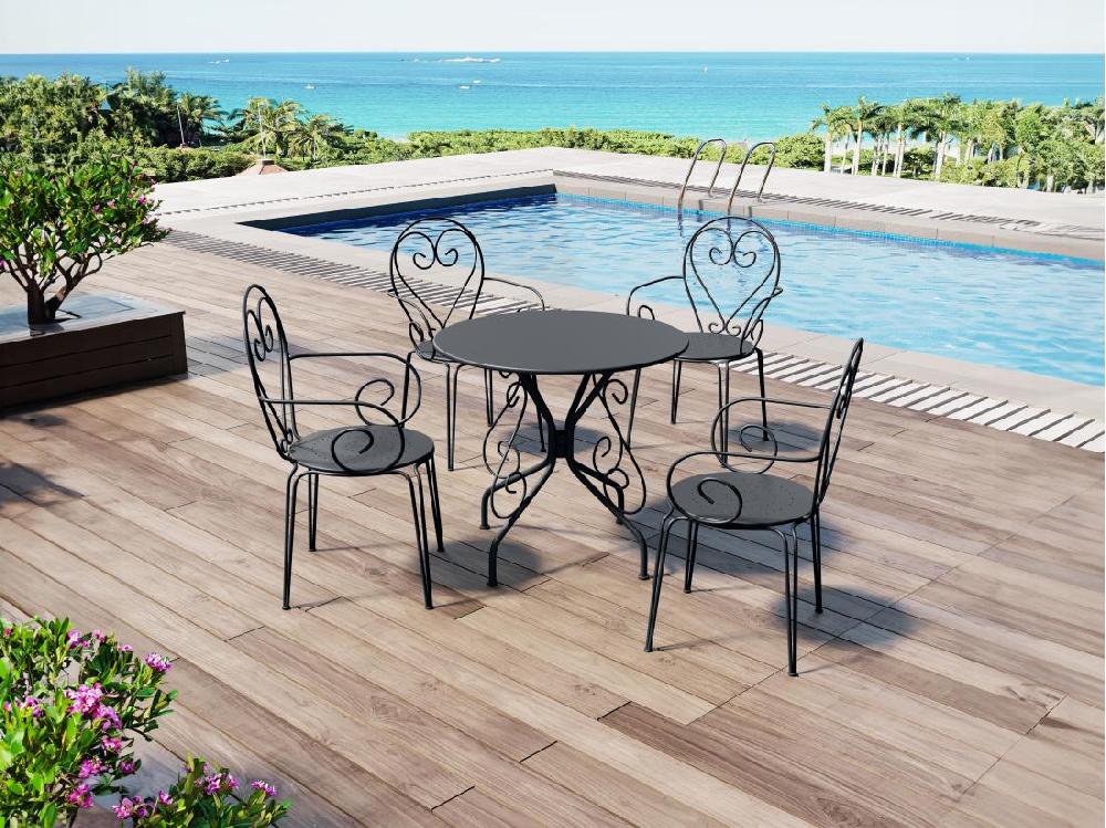 Vente Unique Table De Jardin D.80 Cm En Métal Façon Fer Forgé - Anthracite - GUERMANTES De MYLIA