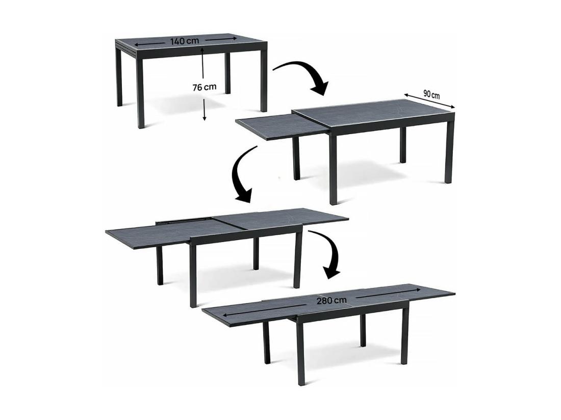 Vente Unique Table De Jardin En Aluminium Extensible "Lagos" - 140/280 X 90 X 76 Cm - Noir