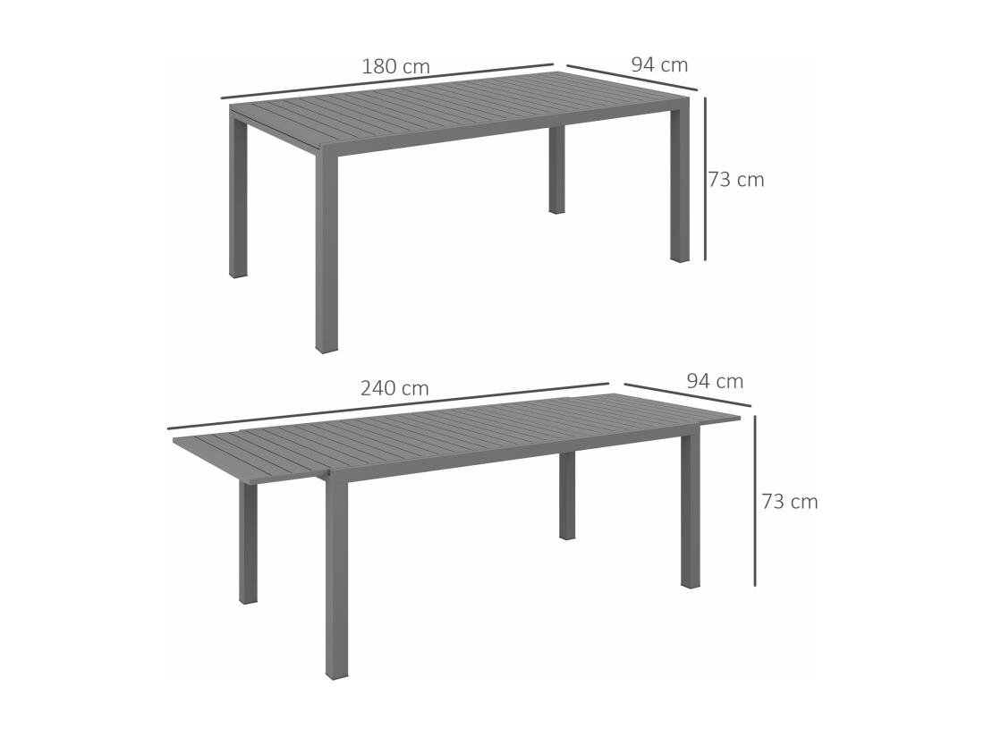 Vente Unique Table De Jardin Extensible 6-8 Personnes Dim. 180/240L X 94l X 73H Cm Alu Gris