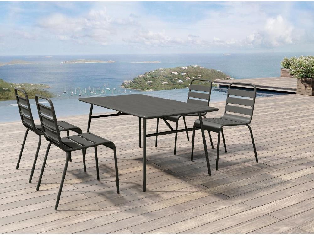 Vente Unique Table De Jardin L.160 Cm En Métal - Gris Anthracite - MIRMANDE De MYLIA