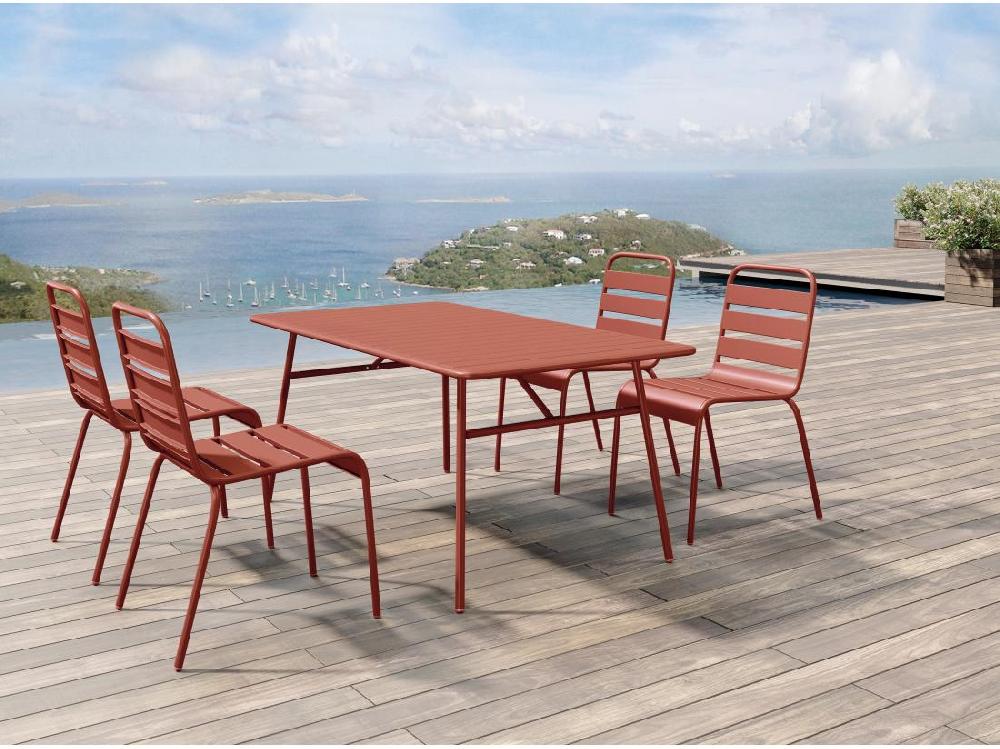 Vente Unique Table De Jardin L.160 Cm En Métal - Terracotta - MIRMANDE De MYLIA