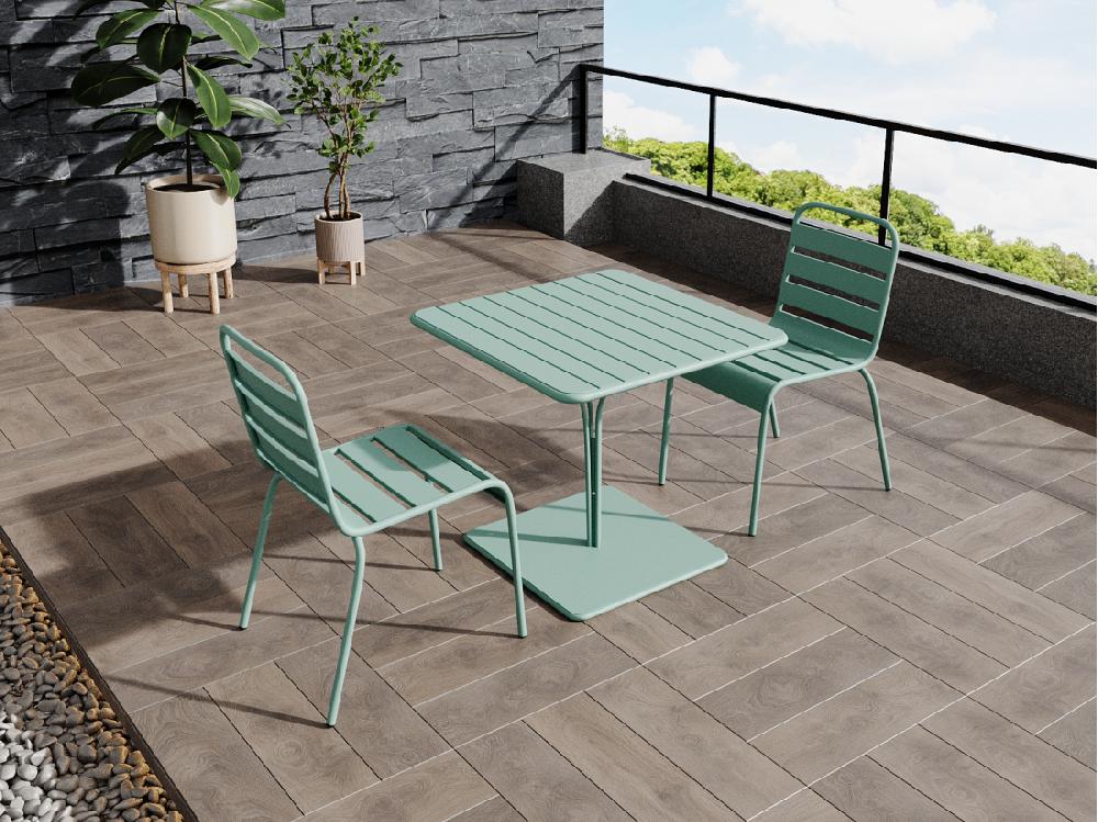 Vente Unique Table De Jardin L.80 Cm En Métal - Vert Amande - MIRMANDE De MYLIA