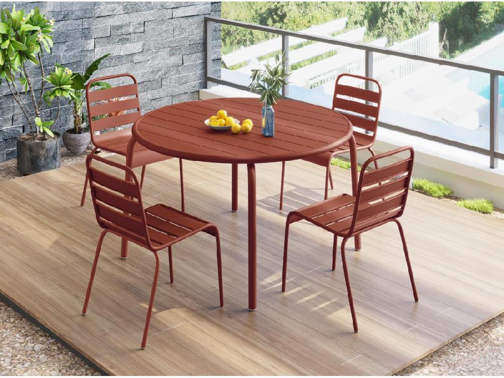 Vente Unique Table De Jardin Ronde D.110 Cm En Métal - Terracotta - MIRMANDE De MYLIA