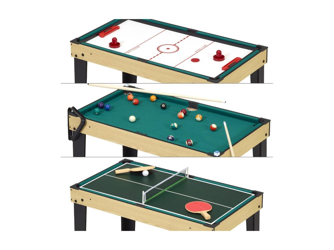 Vente Unique Table De Jeux 10 En 1 - Baby-Foot - Billard - Ping Pong - Hockey - Bowling - Cartes - Structure Bois - Accessoires Inclus