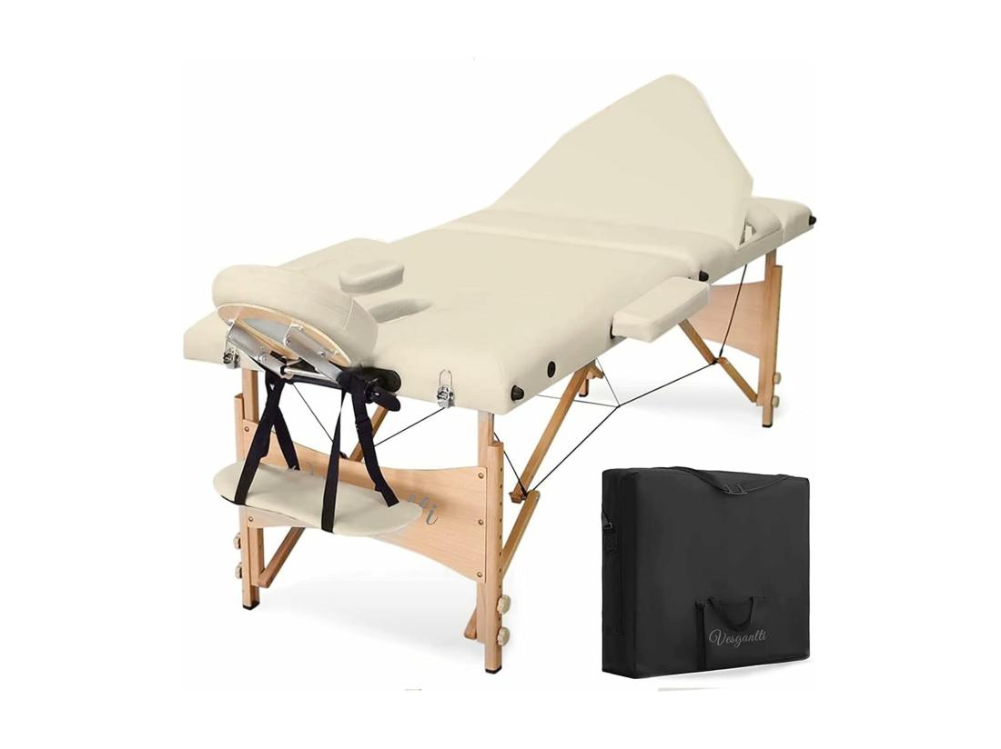 Vente Unique Table De Massage Canapé De Massage Pliante Bois 3 Sections Lit Professionnel Cosmétique Esthetique Hauteur Réglable 215x60cm - Beige