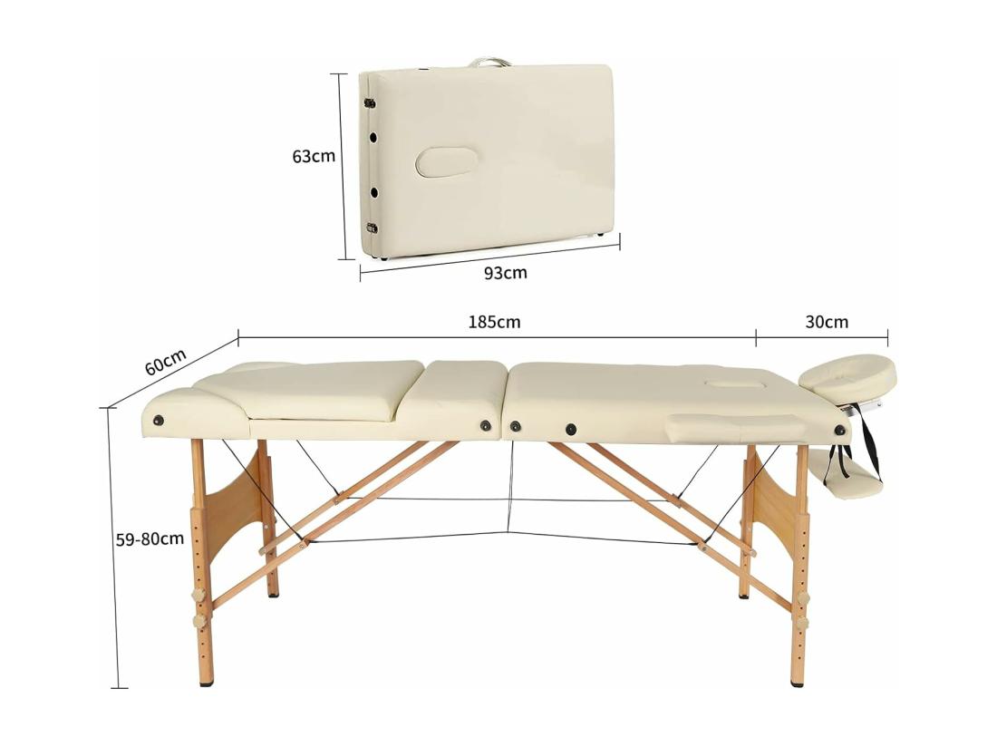 Vente Unique Table De Massage Canapé De Massage Pliante Bois 3 Sections Lit Professionnel Cosmétique Esthetique Hauteur Réglable 215x60cm - Beige