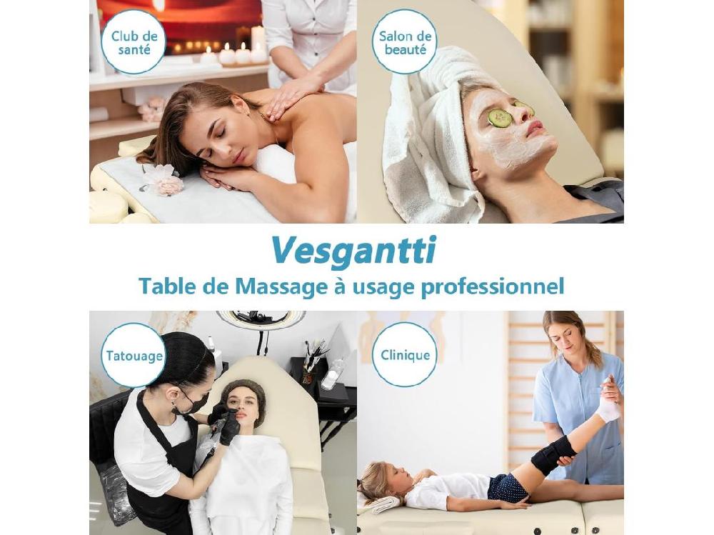 vente unique Table de massage Canapé de Massage Pliante Bois 3 Sections Lit Professionnel Cosmétique Esthetique Hauteur Réglable 215x60cm - Beige