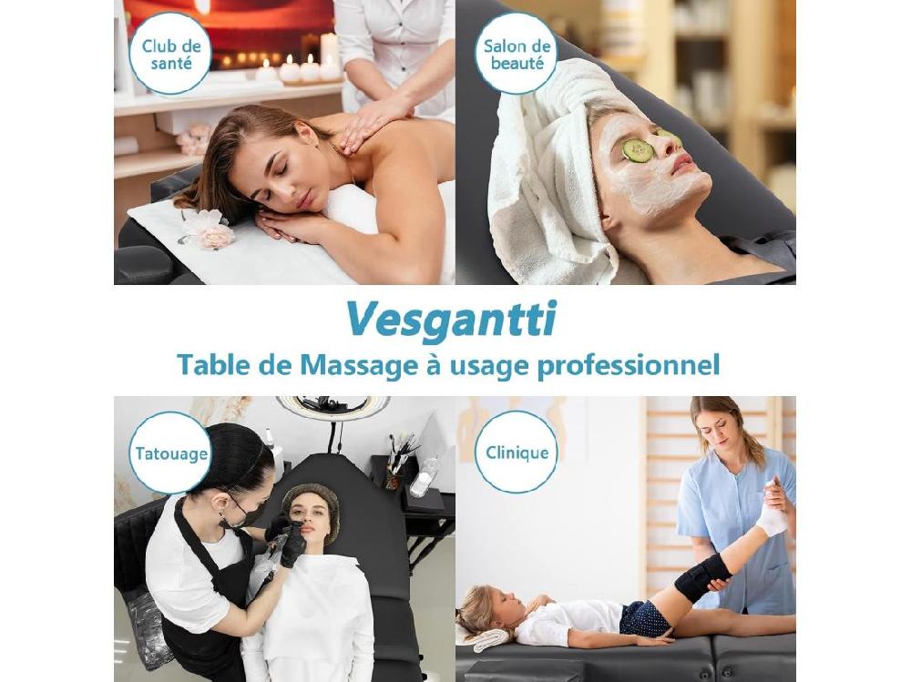 Vente Unique Table De Massage Canapé Pliante Aluminium 3 Zones Lit Professionnel Cosmétique Esthetique Hauteur Réglable Avec Housse De Transport - Noir