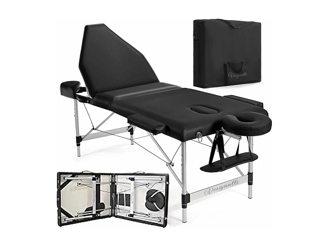 Vente Unique Table De Massage Canapé Pliante Aluminium 3 Zones Lit Professionnel Cosmétique Esthetique Hauteur Réglable Avec Housse De Transport - Noir