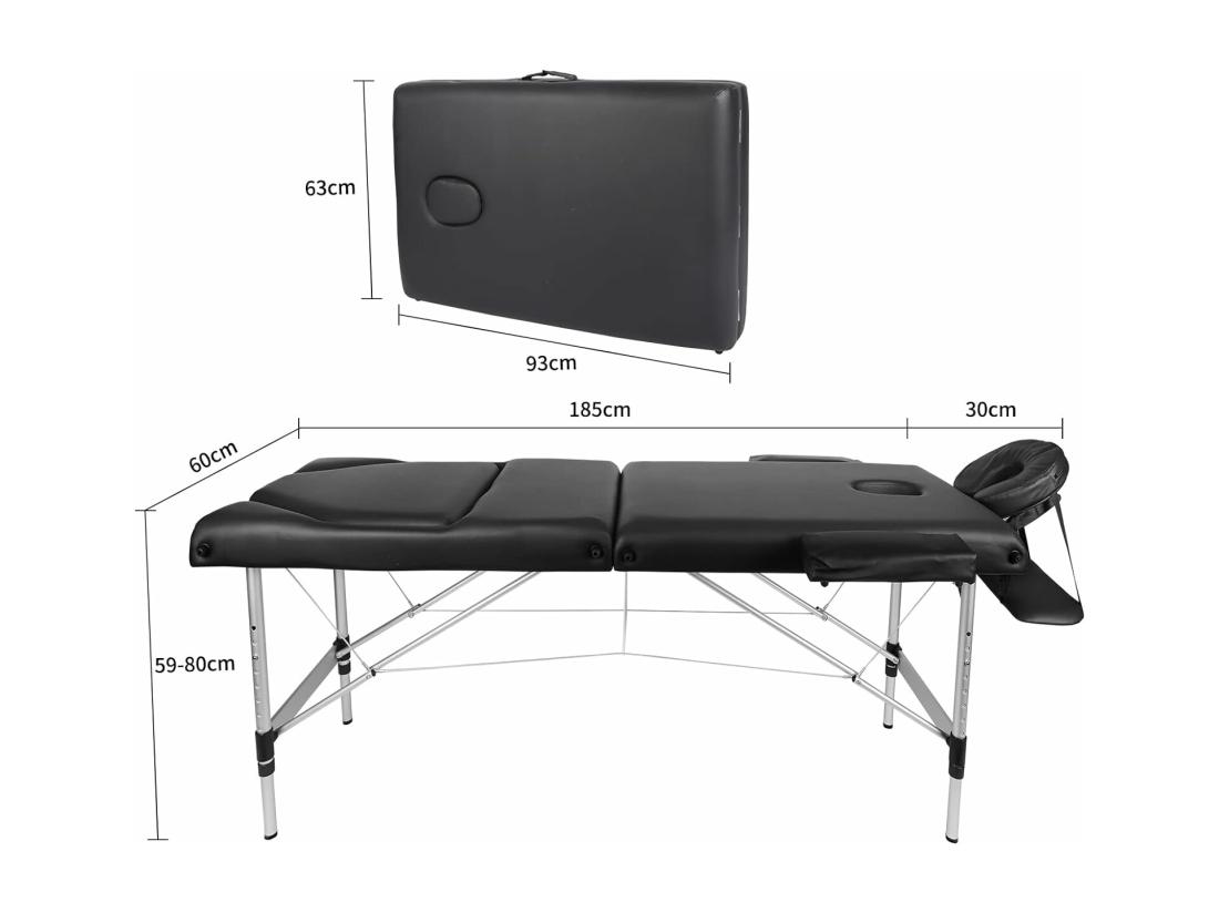 Vente Unique Table De Massage Canapé Pliante Aluminium 3 Zones Lit Professionnel Cosmétique Esthetique Hauteur Réglable Avec Housse De Transport - Noir