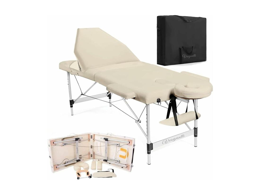 Vente Unique Table De Massage Canapé Pliante Aluminium 3 Zones Lit Professionnel Cosmétique Esthetique Hauteur Réglable Avec Housse De Transport - Beige