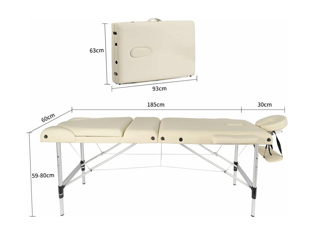 Vente Unique Table De Massage Canapé Pliante Aluminium 3 Zones Lit Professionnel Cosmétique Esthetique Hauteur Réglable Avec Housse De Transport - Beige