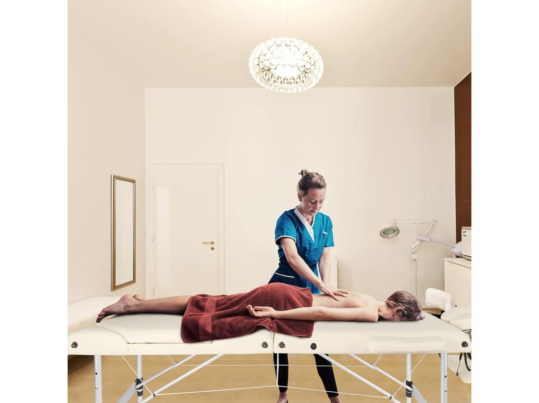 Vente Unique Table De Massage Canapé Pliante Aluminium 3 Zones Lit Professionnel Cosmétique Esthetique Hauteur Réglable Avec Housse De Transport - Beige