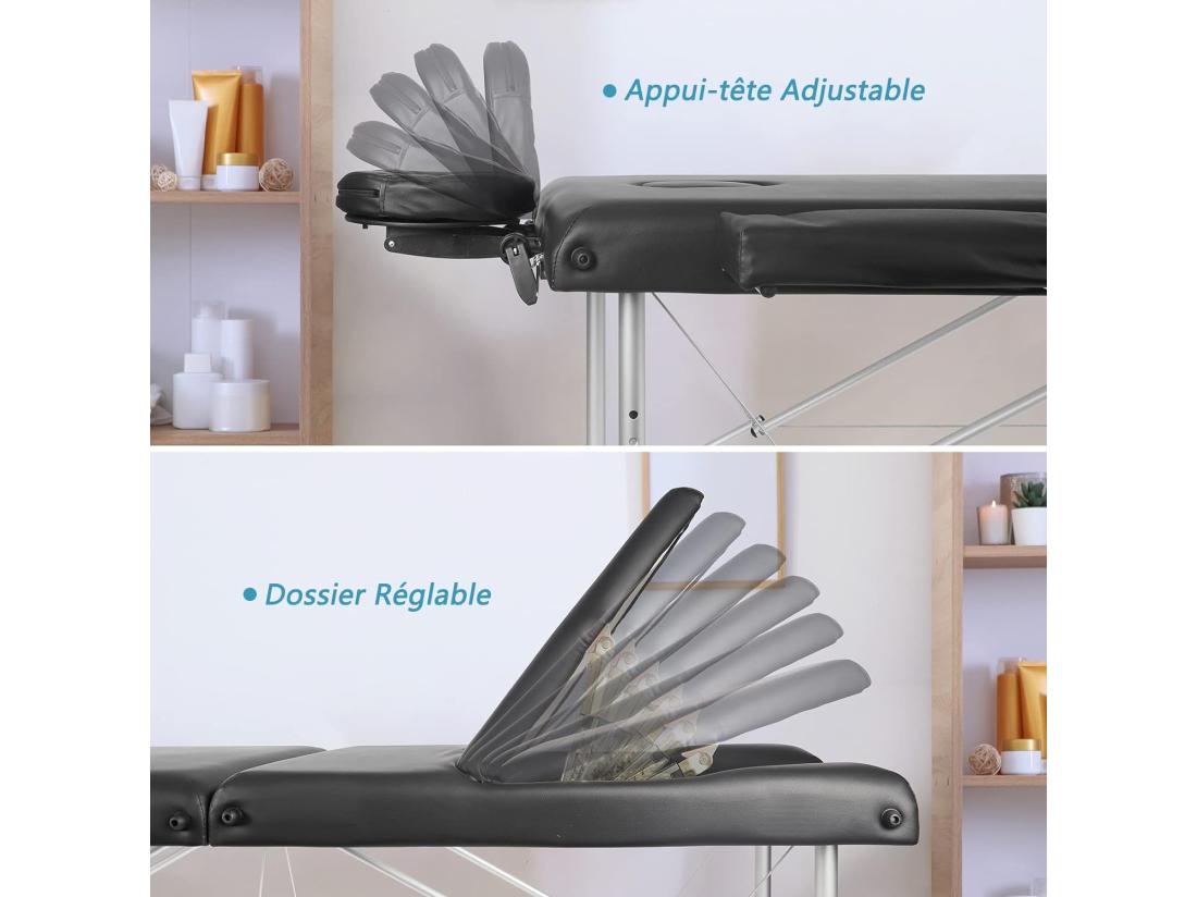 vente unique Table de massage Canapé Pliante Aluminium 3 Zones Lit Professionnel Cosmétique Esthetique Hauteur Réglable avec Housse de Transport - Noir